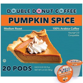Double Donut Coffee Pumpkin Spice Flavored Coffee Pods, Medium Roast Coffee, Compatible with Keurig K Cups Brewers, 20 Count