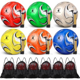 Ceenna 6 Pcs Soccer Ball Bulk with Pump Bag Operation Machine Stitched Deflated Soccer for Outside Sports Training Christian Charity Donation Supplies(Stylish,Size 4)