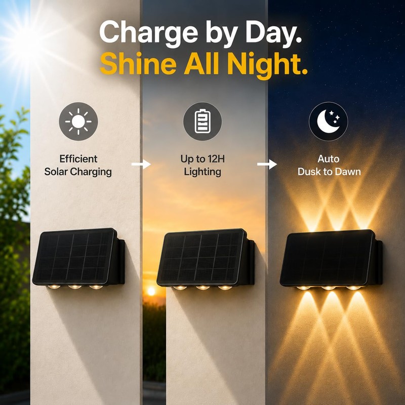 TERVEEX Solar Wall Lights Outdoor, 6 LED Solar Powered Wall