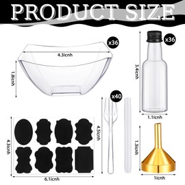 Honeydak 36 Set Salad Appetizer Cups Charcuterie Cups with Mini Dressing Bottles 8oz Square Plastic Serving Bowls Mini Forks Funnels Labels for Dinner Wedding Birthday