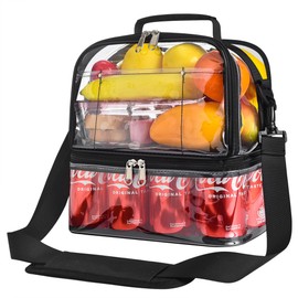 Busiuw Clear Lunch Bag for Work- Double-Deck Reusable Clear Lunch Bag Women and Men Clear Work Lunch Bag with Adjustable Shoulder Strap - for Picnic, Beach, Work, School (Perfect Size for 2-4 People)