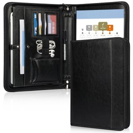 During Zipper Padfolio Portfolio Organizer,Faux Leather Business Portfolio File Folder Planner Notebook Organizer A4 Letter Size for Documents,Conference,Meeting,Black