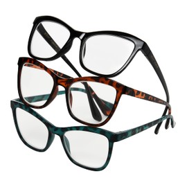 Betsey Johnson Women's Telcroc 3 Pack Reading Glasses way, Black, Tortoise, Teal Tortise, 2.5X + 2.5