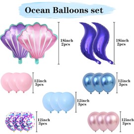 19 Stück Blau Lila Balloons Set, Muschel Folienballon, Helium Ballon, Ozean Geburtstag Luftballons Set, für Mädchen Geburtstagsfeier Ozean Themen Party Hochzeit Dekoration