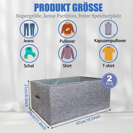 PANMAY Faltbare Aufbewahrungsbox，2 Stück Kleiderschrank Organizer,Waschbarer，Faltbare Aufbewahrungsbox Stoff，extra groß Aufbewahrungsbox für Kleidung, Jeans Hemden, Pullover, Jeans，Leggings