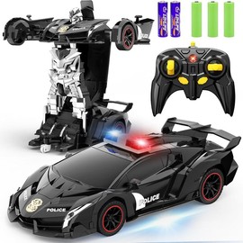 RC Car - Transformer, One Key Transform Flash Robot, 2.4Ghz 1:18 Scale Transformer Car Boys Kids Toys Gift with 360 Degree Rotation Drift Function:_black