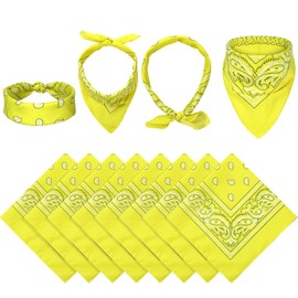 Blulu 12 Pack Unisex Paisley Bandanas Bulk Cowboy Bandanas Head Wrap Scarf Wristband for Men Women Bachelorette Party(Light Yellow)
