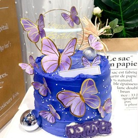 YIMXUAN 21 Stück Schmetterlinge Torten Deko, Tortendeko Schmetterling, 3D Dreidimensional Schmetterlinge Deko Torte, Tortendeko Geburtstag Schmetterling Cupcake Topper (1*Rosa & Lila)