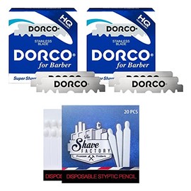 2x 100 DORCO Single Edge Razor Blades (half blades) + 20x The Shave Factory Styptic Matches