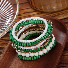 LUREME Bohemian Beads Cube Multi Strand Stretch Stackable Bangle Bracelet Set (bl003172), 18 cm * 1 cm, 锌, cinnabar