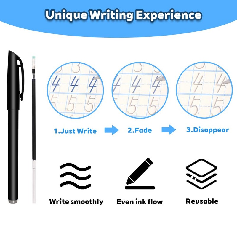 PEOCEFOY Magic Pens & Refills for Grooved Handwriting Workbooks,Disappearing Ink