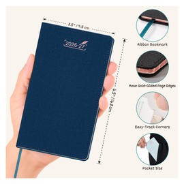 BEZEND Pocket Diary 2026-2027 Month to View (Jul 26-Dec 27), Slim 16.8 x 9.5 cm. 18-Month Monthly Planner with Note Pages, Gilded Edge. Palm-Size for Travel & Work, PU Leather Softcover, Prussian Blue