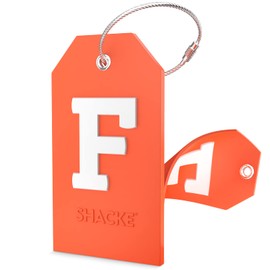 Shacke Initial Luggage Tag with Full Privacy Cover and Stainless Steel Loop – (Letter F)