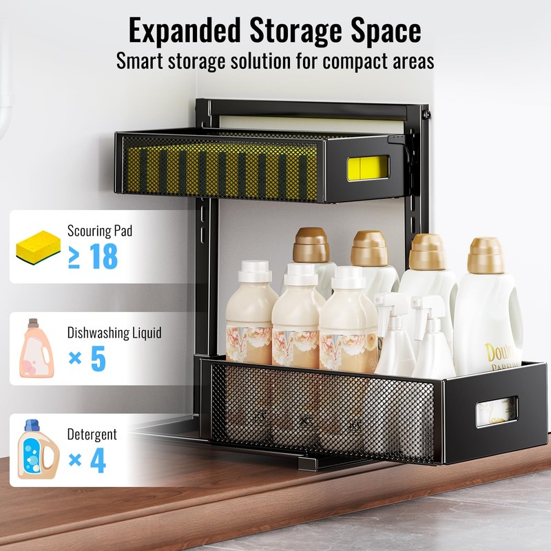 TISTAYA Under Sink Organizer, Silk-Smooth Metal Sliding Drawer Organizers and