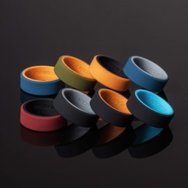 ThunderFit Silicone Rings for Men 8 Rings - Flat Top Angled Edge Two Layer Rubber Wedding Bands 9.8mm Wide - 2mm Thick (10.5 - 11 (20.6mm))