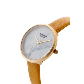 Orphelia Fashion Women's Analogue Watch Tiffany with Leather Strap, brown, Classic Gold Leather Bracelet