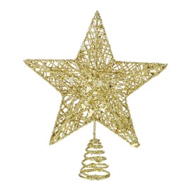 COMNICO Christmas Tree Topper Glittering Gold Hollow Small Star Mini Christmas Tree Decoration 5 Point Star Xmas Treetop Ornaments (15cm/5.9inches)