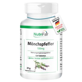 Monk's Pepper 100 mg - with 6 mg Zinc per Daily Dose - 120 Tablets - High Dose - 100% Vegan - German Production & Laboratory Test - NutriFair | Premium & Fair