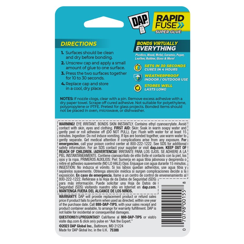 Rapid Fuse 7079800155 Purpose Adhesiv Raw Building Material, Clear, .85