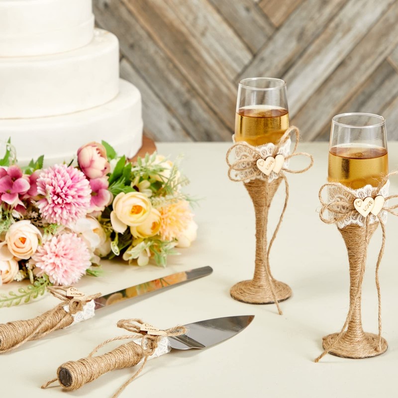4 Piece Rustic-Style Wedding Cake Knife and Server Set with