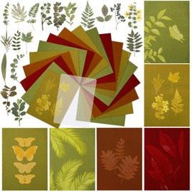 NOVWANG 40 Sheets Sun Print Paper Kit, 5.8 x 8.3 Inch Cyanotype Art Drawing Fall Red Yellow Paper Cyanotype with 1 Sheet Acrylic Panel for Autumn Arts Crafts DIY Project