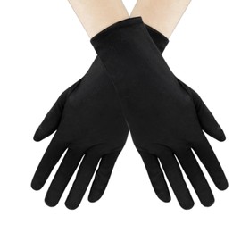 Feelorna Short Opera Gloves, Wrist Length Evening Satin Gloves, Vintage Formal Fancy Dress Gloves, Women Mittens for Wedding, Prom, Opera Party, black