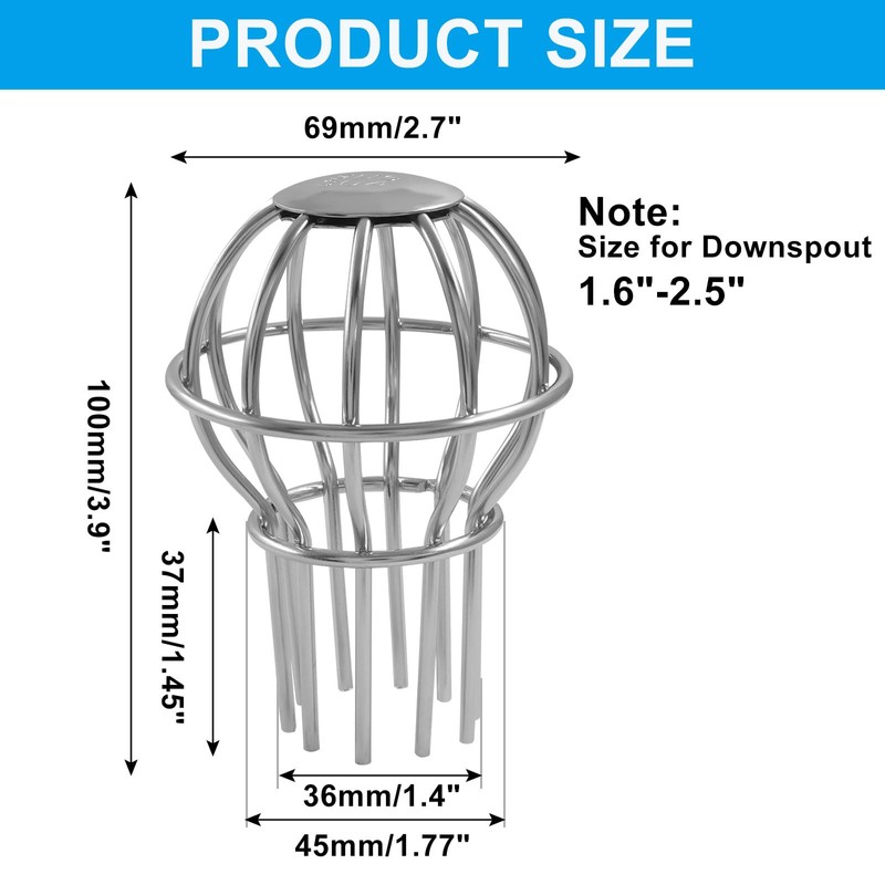LifCratms 2 Pcs Downspout Leaf Filter Gutter Guard, 2 Inch