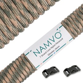Namvo 550 Paracord 7 Strand Parachute Cord, Mil Spec Type III 50 Meter Tent Guide Rope Survival Parachute Lanyard Cord for Outdoor Camping Crafting Keychains Beige Gray