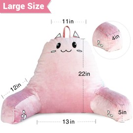 SUNSIDE Kitty Reading Pillow for Sitting in Bed, Shredded Memory Foam Cute Back Pillows for Adult and Children with Arms, Cat Design Bed Pillow, Back Support Pillow with Washable Cover