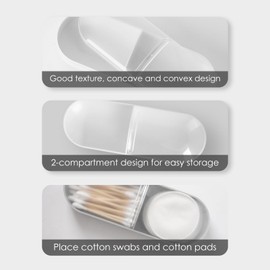 Adorila 2 Pack Travel Cotton Swab Qtip Holder,Plastic Container Dispenser Box with 2 Silicone Rubber Bands, Portable Cotton Swab Makeup Pads Storage Box with Lid (White, Grey)