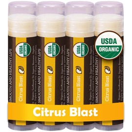 Earth's Daughter USDA Organic Lip Balm 4-Pack Citrus Flavor - Beeswax, Coconut Oil, Vitamin E - Best Lip Repair Chapstick for Dry Cracked Lips.