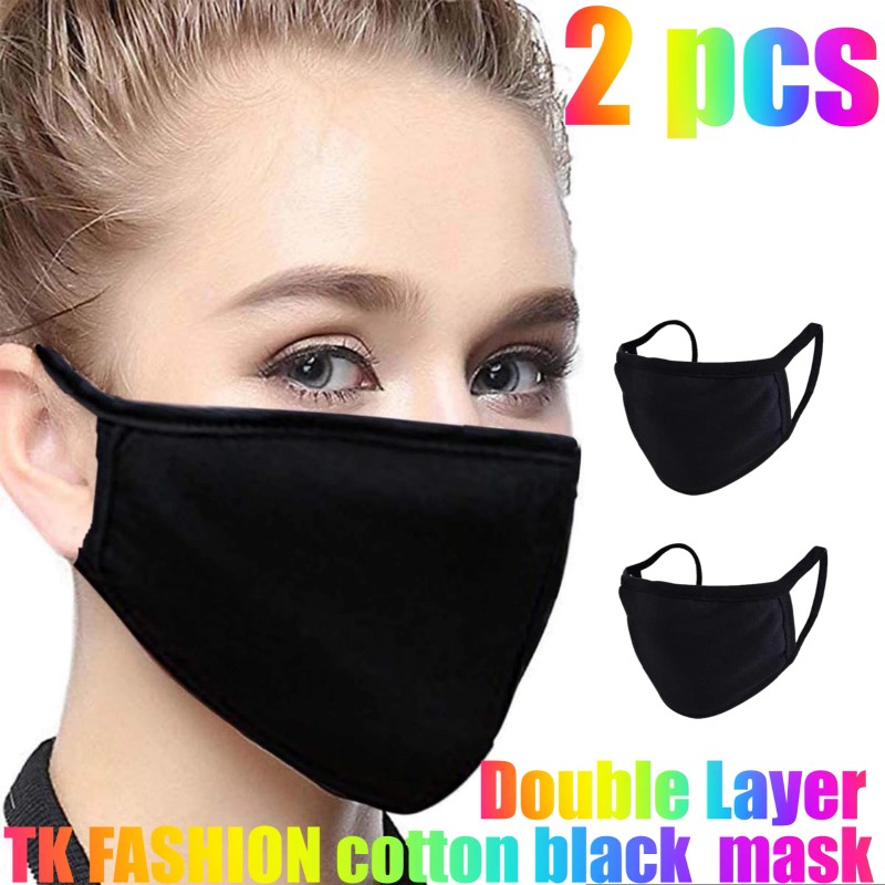 2pcs OR 1pcs SOFT Cotton Face Black Mask Double Layer