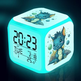 ZonleeApex Dragon Alarm Clock Gift Decor for Boys Room, Battery Operated Desktop Kids Clock with 7 LED Color Changing Nightlight (3.15x3.15x3.15 inch)
