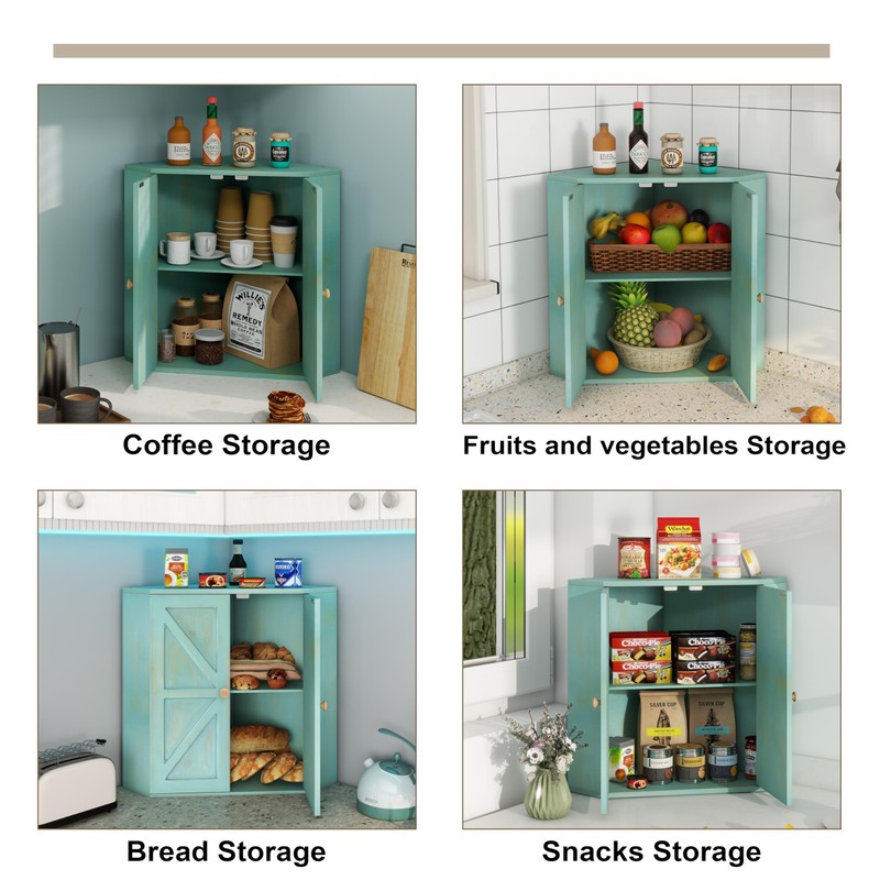 Trironsun Corner Bread Box for Kitchen Counter Double Layer Bamboo