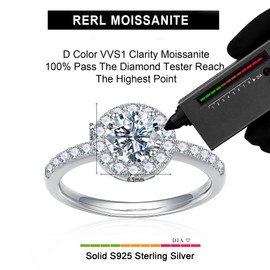 Cacupol 1-3ct Large Moissanite Diamond Ring for Women D Color VVS1 Clarity Round Cut Solitaire Lab Created S925 Sterling Silver Plated with Platinum, Gemstone, Moissanite