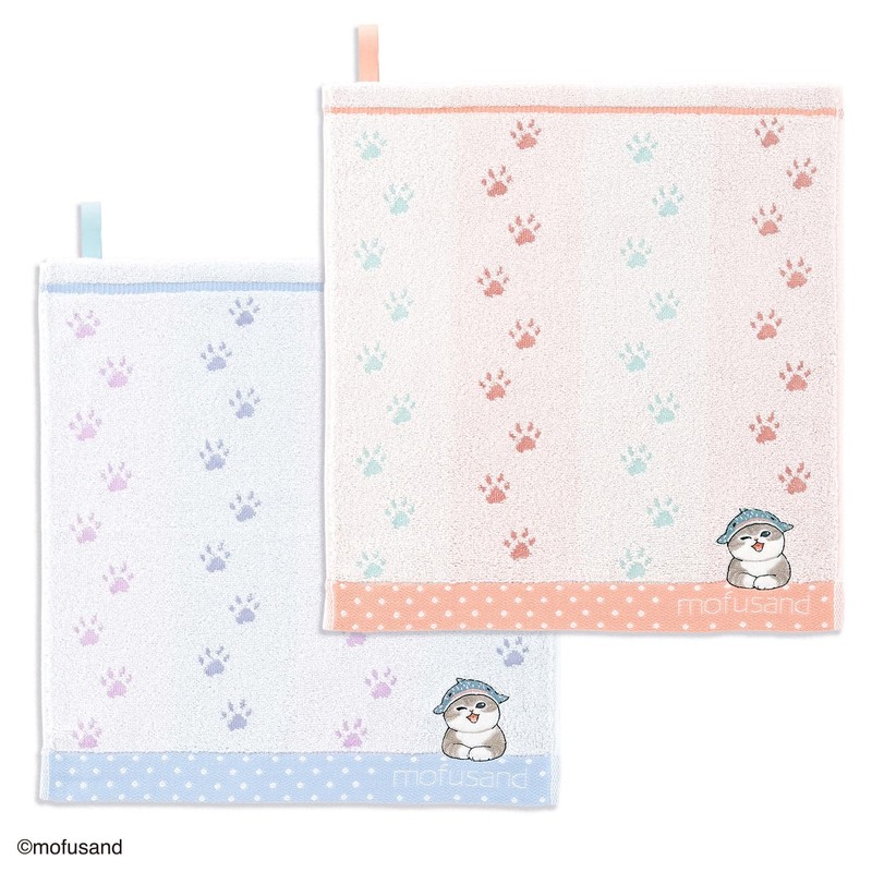 Towel Museum mofusand Ashiato Wash Towel with Loop, Pink, Cat,