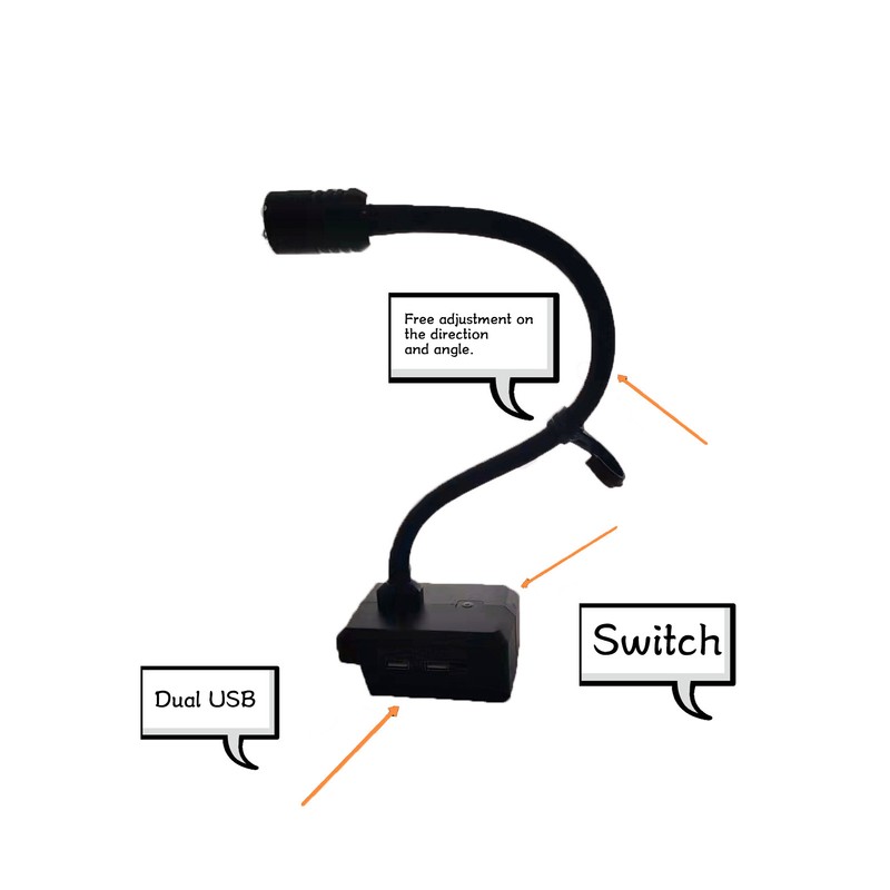 LED Work Light Cordless Gooseneck Lamp 3 Modes Dual USB