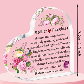 QMVMV Mother and Daughter Gifts Heart-Shaped Acrylic Plaque Gifts for Mum Daughter Birthday Thanksgiving Mother's Day Gift for Mother