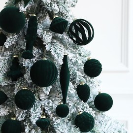 Enanal Velvet Christmas Tree Ornaments - 42ct Shatterproof Dark Green Hanging Bulbs with Ribbons for Xmas Tree Decor Indoor Holiday Party Decorations