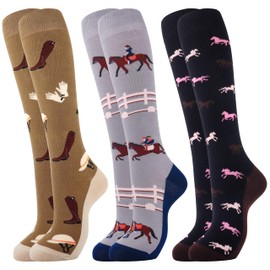 Belloxis Horse Riding Socks 3 Pairs Horse Riding Gifts Knee High Socks for Women Horse Gifts for Girls Horse Gifts for Women Long Socks Women Equestrian Gifts