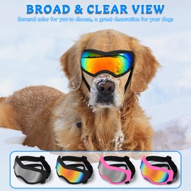 Dog Sunglasses Dog Goggles Pet Glasses Pet Eyewear with Adjustable Strap, Glasses for Medium Large Dog Swimming Skating Glasses UV Proof Windproof Dustproof (Black Frame + Colorful Lens)