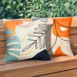 Boho Cushion covers 50 x 50 Set of 4 Outdoor Waterproof Linen Throw Pillowcases Modern Abstract Leaves Art Mid Century Decorative Pillow Covers for Sofa Porch Patio Home Decor