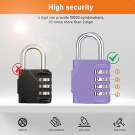 NAGE 4 Digit Combination Padlock: Coded Lock for Indoor Security & Outdoor Durability, Suitable for Gym, School Locker, Shed, Gate, Fence, Garage (Purple)
