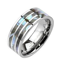 Tapsi´s Coolbodyart® Unisex Tungsten Ring Silver with Shell Carbon Inlay Available Ring Sizes J to Z Available, Shell, Abalone