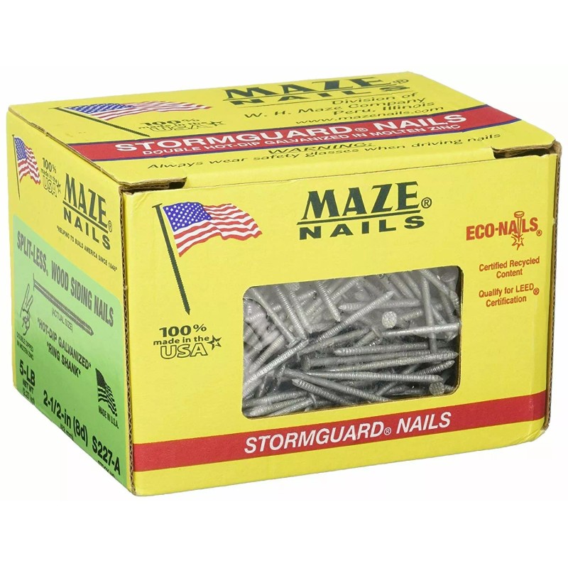 Maze Nails S227A-5 8D, 2-1/2-Inch Double Dipped Ring-Shank Splitless Siding...