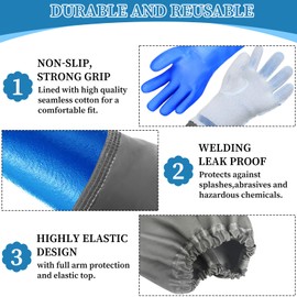Eiito Pond Gloves, Long Rubber Gloves -Waterproof Gloves elbow Length Rubber Gloves, 25-inch Drain Cleaning Gloves,Extra Long Sleeve Full Arm Gloves for Women(Blue, M)