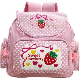 Kawaii Strawberry Embroidery Backpack for Girls Teens Students School Bag Satchel Cute Pink Lace JK Backpack