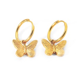 Butterfly Drop Dangle Hoop Earrings Gold Stainless Steel Huggie Earrings Non Tarnish Hypoallergenic Cuff Earrings for Women Teen Cute Animal Ear Jewelry Gift (Butterfly)