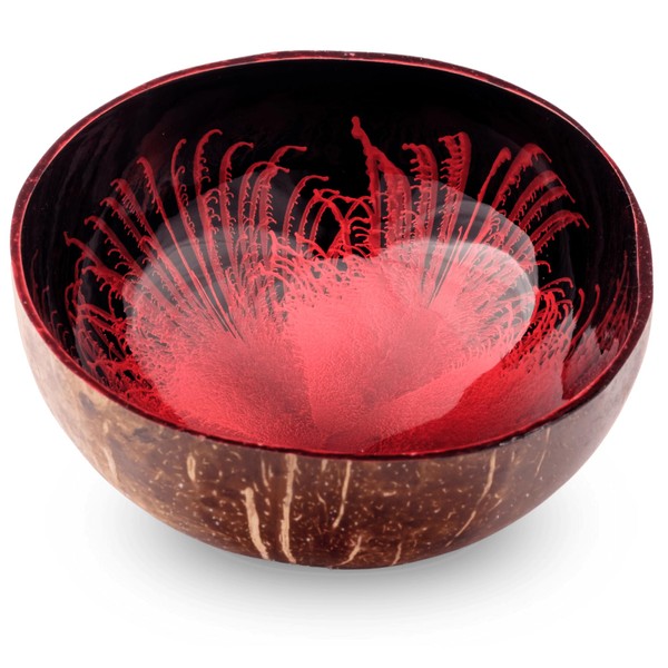 cocovibes Ruby Coconut Bowl with Coaster/Snack Bowl/Decorative Bowl for Keys/Jewellery Bowl/Serving Bowl/Modern Splash Red