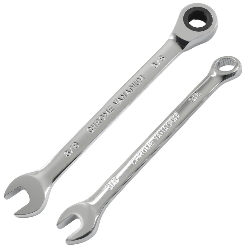 3/8 Inch Ratcheting Wrench 2 Pcs 72-Tooth 12-Point Chrome Plated